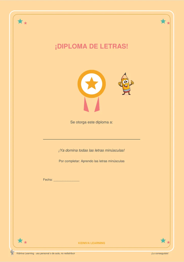 Diploma final de un cuaderno Kidniva con Kik celebrando